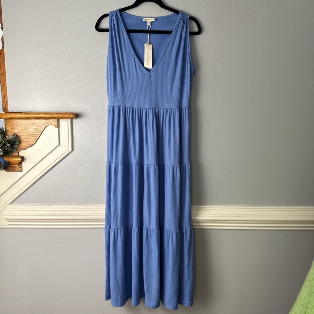 See You Monday Periwinkle Tiered V-Neck Maxi Dress